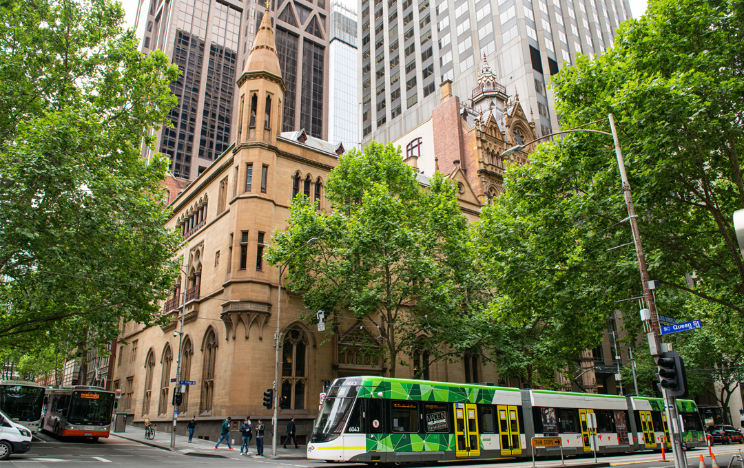 A large gothic building in the CBD.